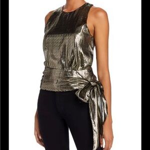 NWT Milly Lauren Metallic Chiffon Tie Waist Sleeveless Top